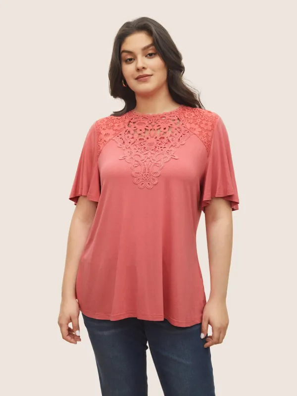 Supersoft Essentials Lace Patchwork Cut Out T-shirt sold by Bloomchic