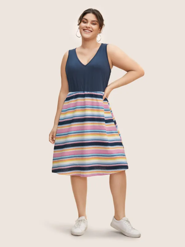 Contrast Striped Patchwork Sleeveless Knit Dress sold by Bloomchic