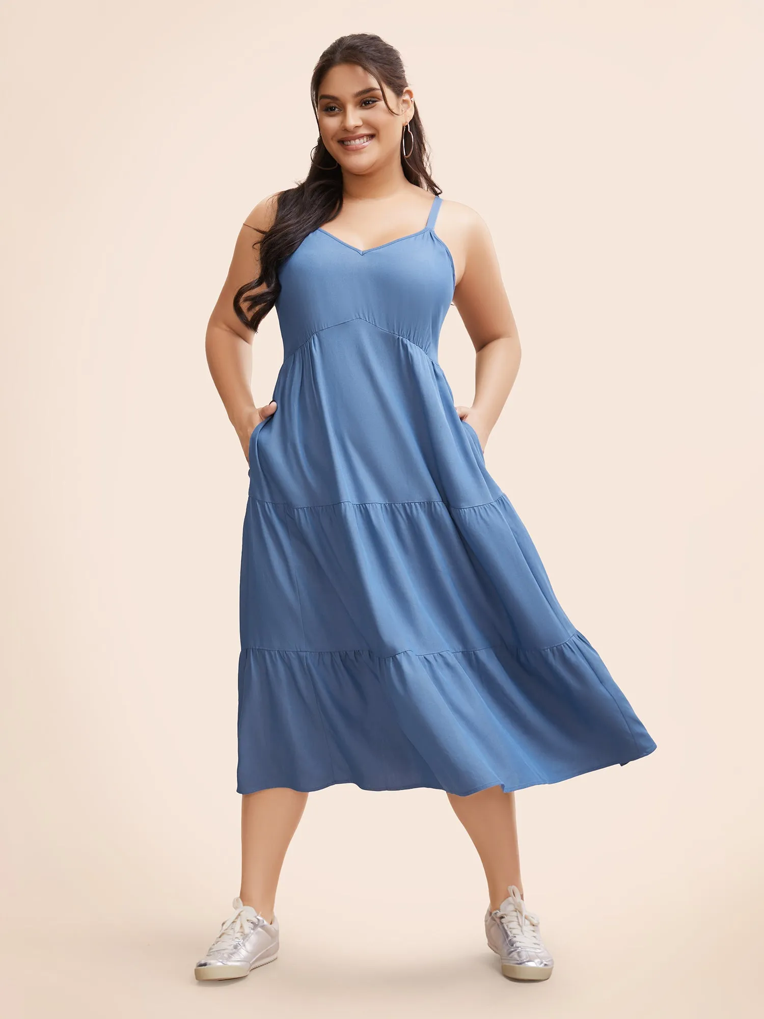 Solid Ruffle Layered Hem Cami Dress sold by Bloomchic product image thumbnail 3