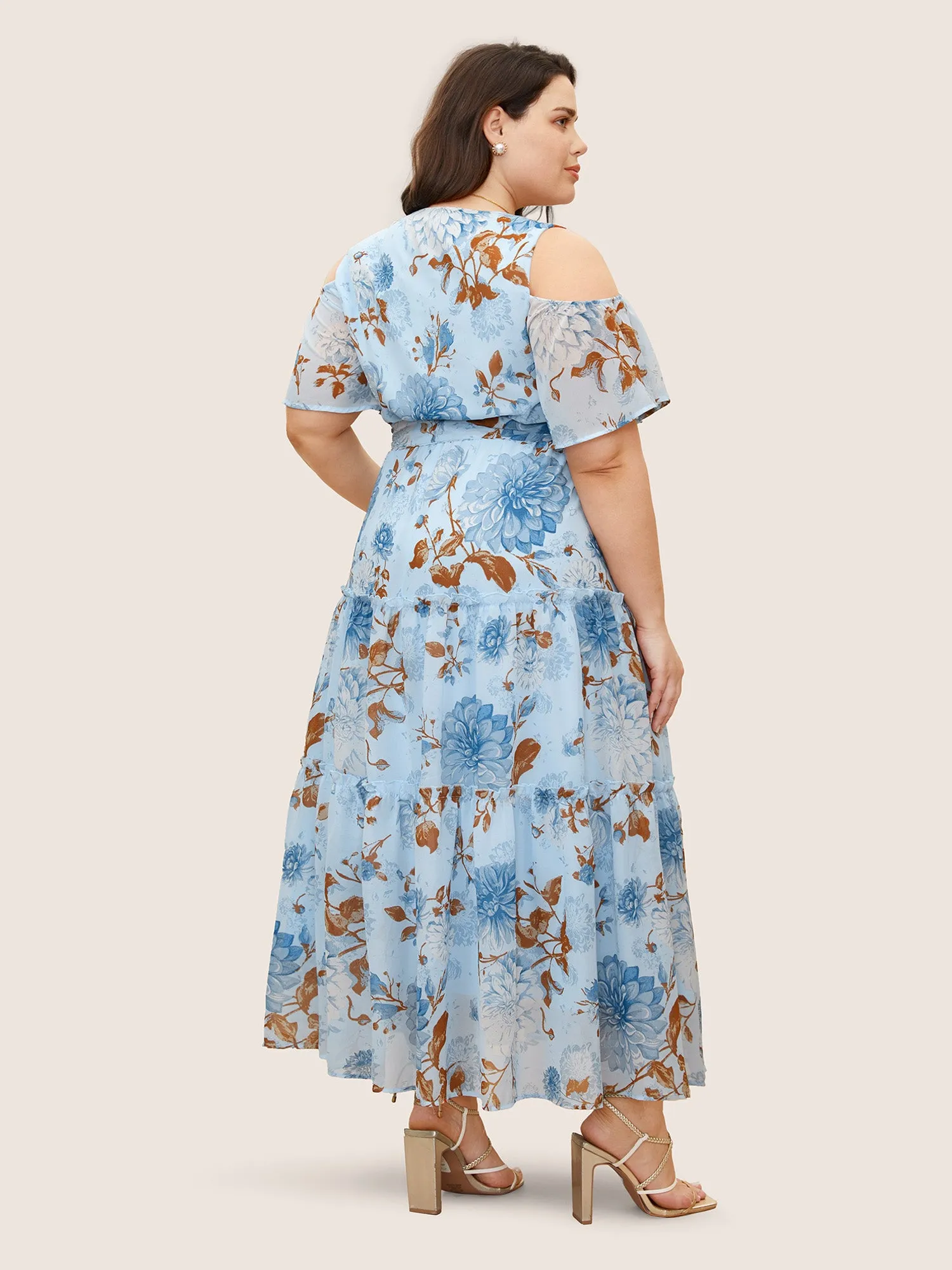 Floral Wrap Mesh Ruffle Sleeve Dress sold by Bloomchic product image thumbnail 3
