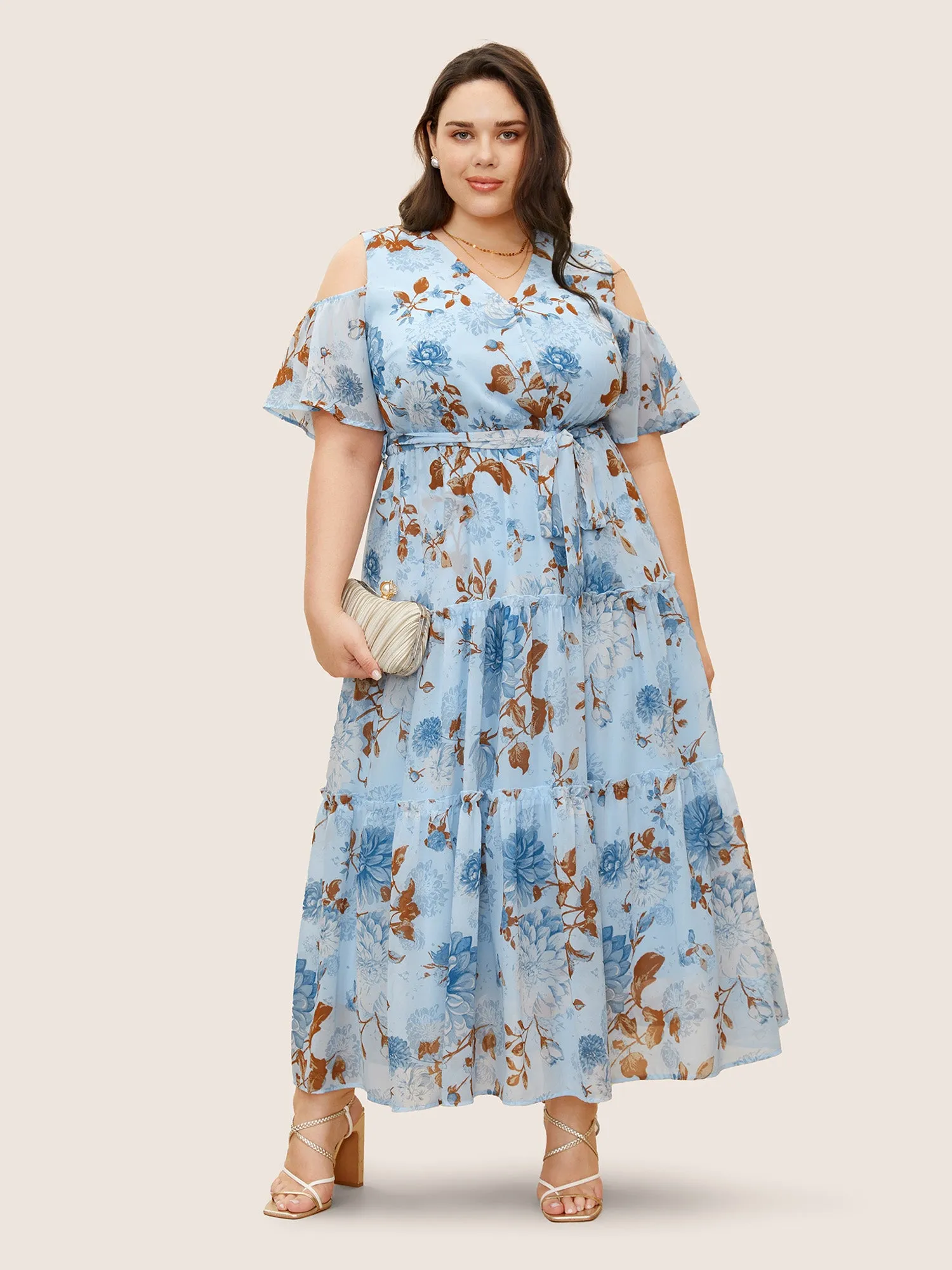 Floral Wrap Mesh Ruffle Sleeve Dress sold by Bloomchic product image thumbnail 2