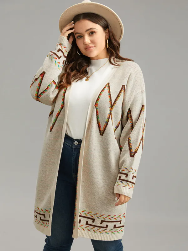 Boho Geometric Print Open Front Cardigan sold by Bloomchic