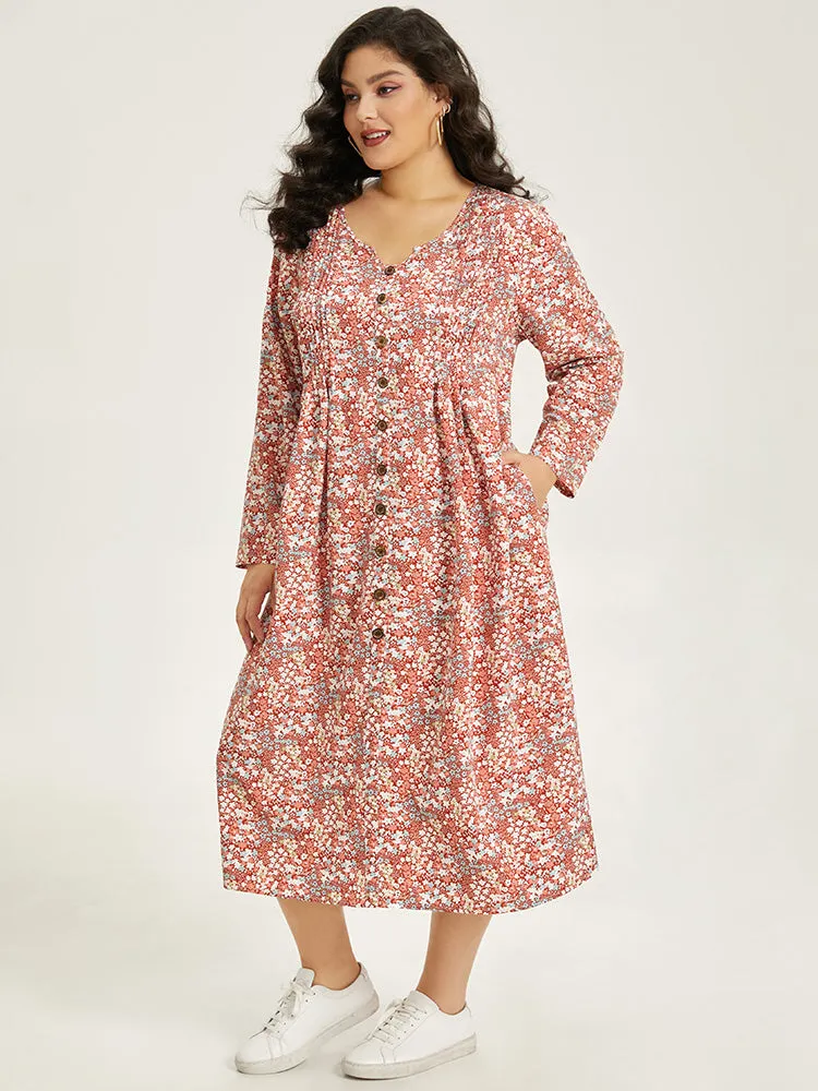 Ditsy Floral Notched Pocket Button Detail Dress sold by Bloomchic product image thumbnail 2