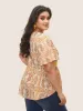 Boho Print Lace Trim Gathered Blouse sold by Bloomchic
