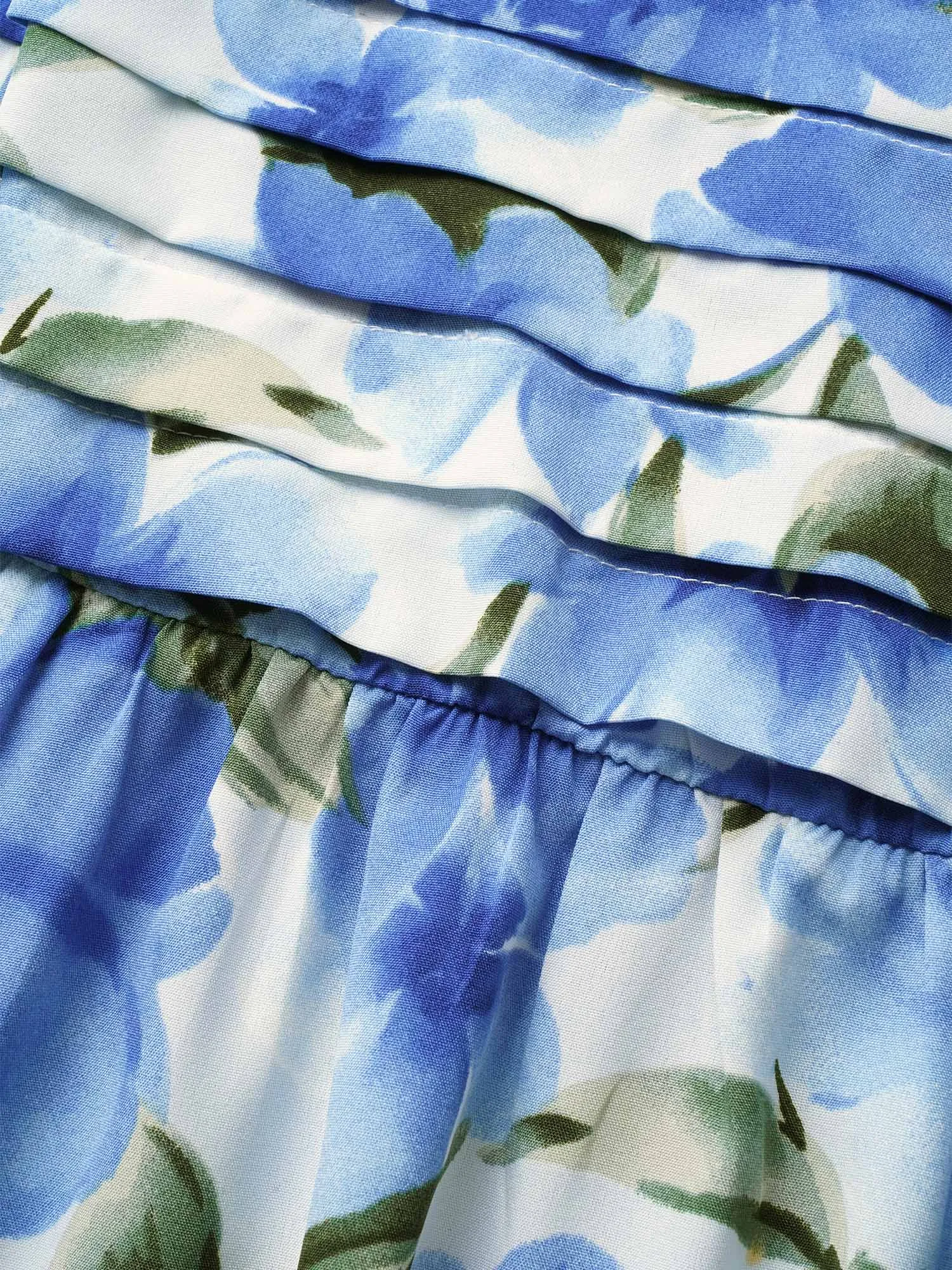 Square Neck Floral Print Pleated Dress sold by Bloomchic product image thumbnail 5