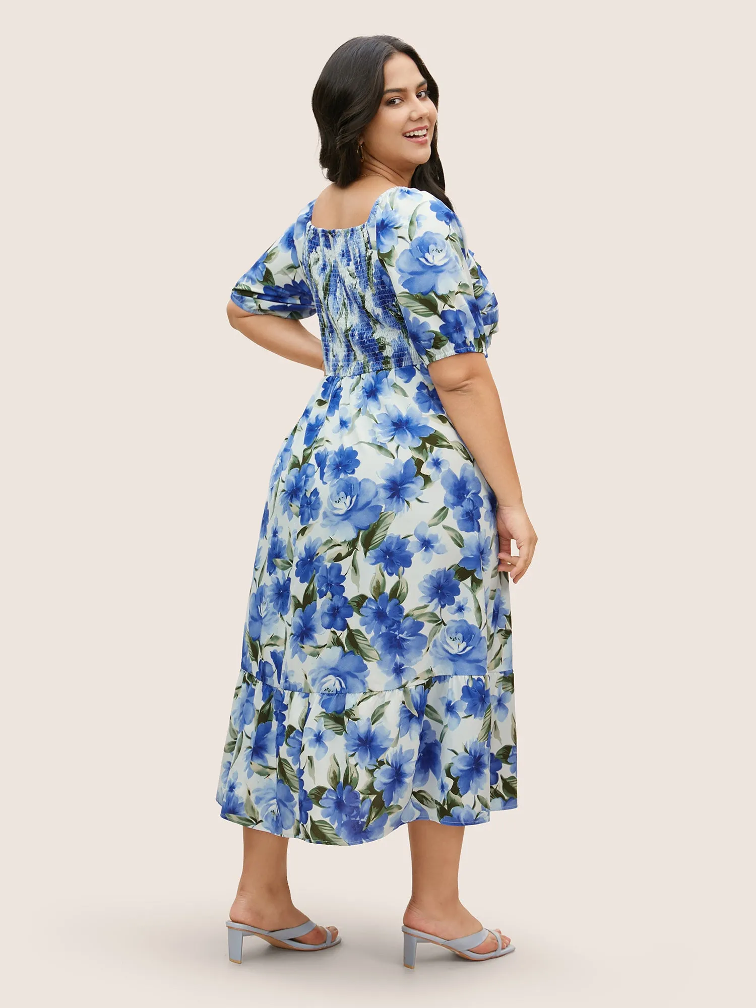 Square Neck Floral Print Pleated Dress sold by Bloomchic product image thumbnail 3
