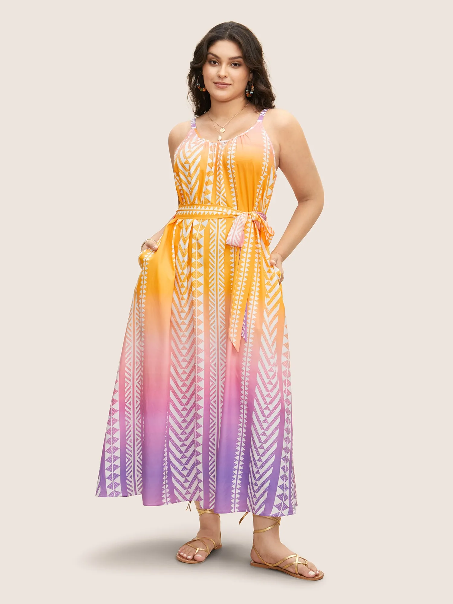Ombre Contrast Geometric Belted Maxi Dress sold by Bloomchic product image thumbnail 3