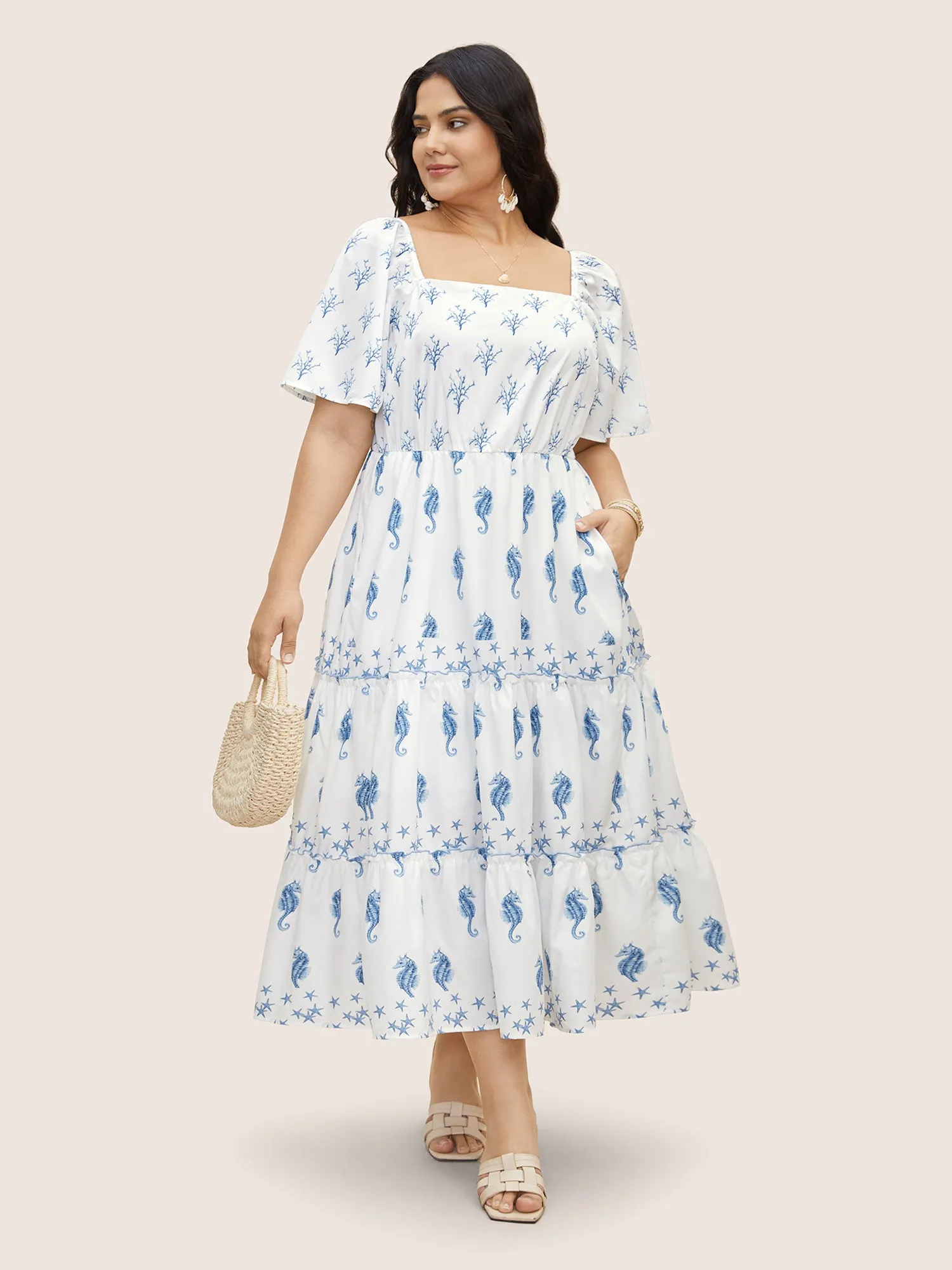 Square Neck Marine Elements Frill Trim Maxi Dress sold by Bloomchic product image thumbnail 2