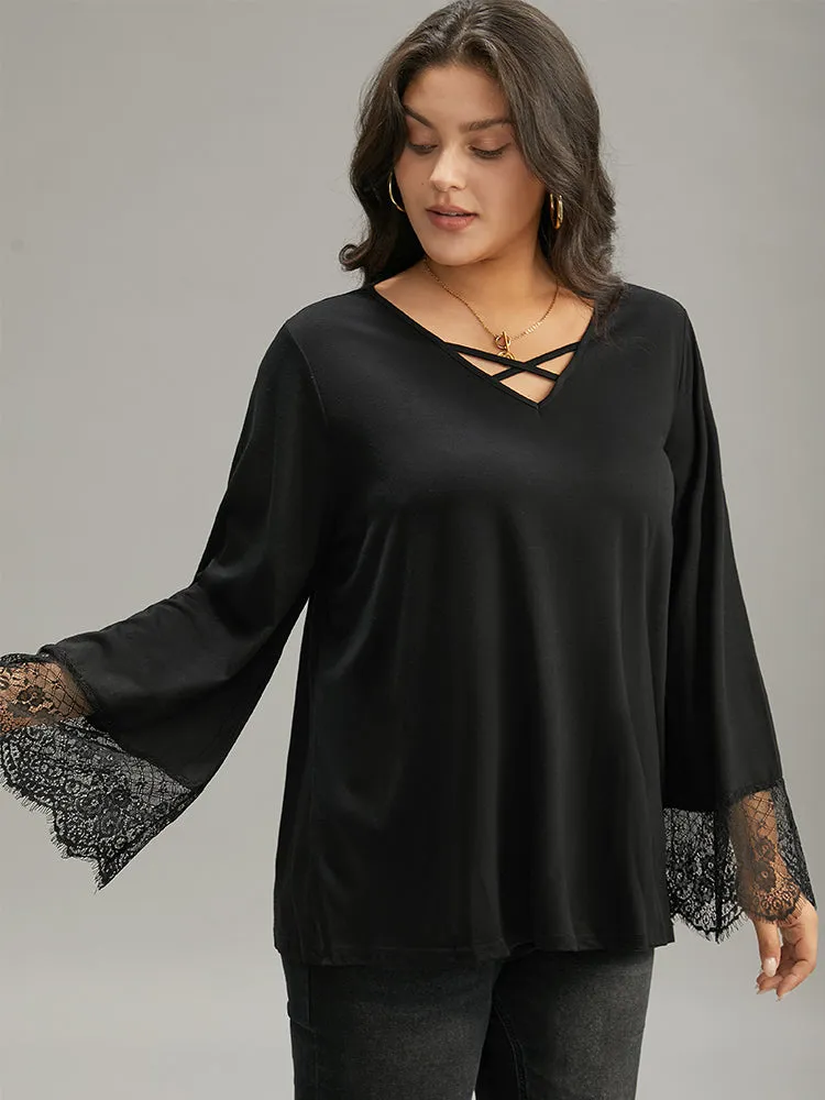 Guipure Lace Crisscross Flutter Sleeve T-shirt sold by Bloomchic product image thumbnail 3