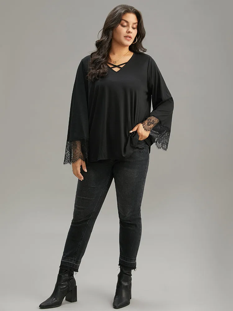Guipure Lace Crisscross Flutter Sleeve T-shirt sold by Bloomchic product image thumbnail 4