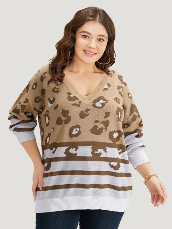 Leopard Striped Elastic Cuffs Pullover sold by Bloomchic