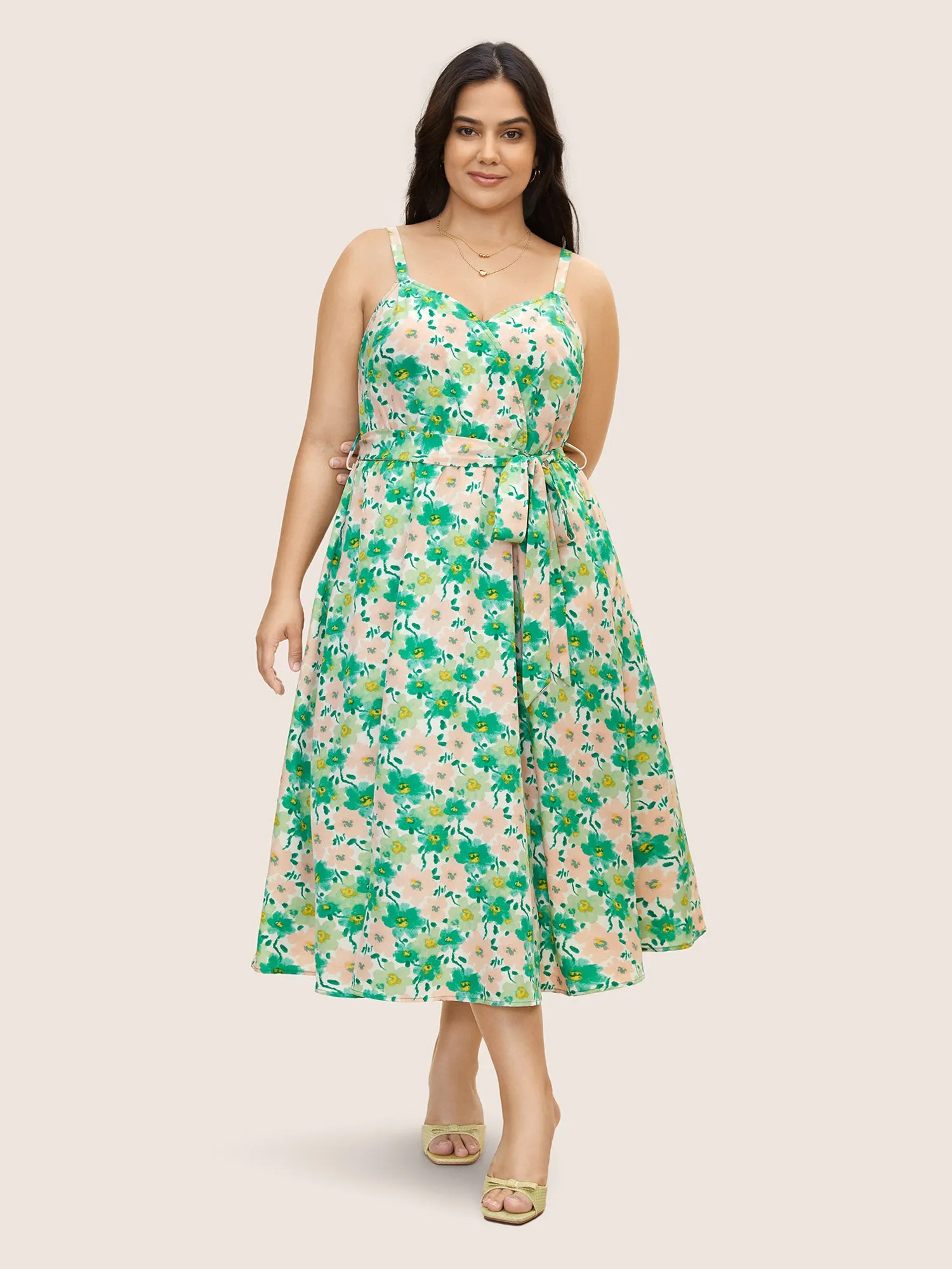 Floral Surplice Neck Belted Midi Dress sold by Bloomchic product image thumbnail 3