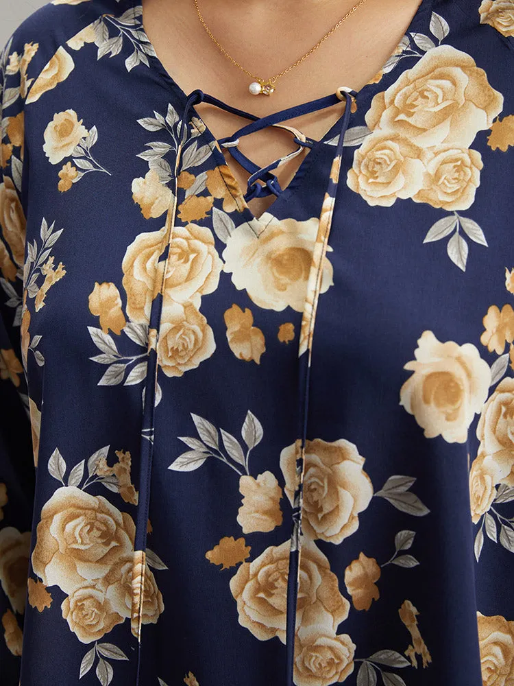 Floral Print Lace Up Button Down Blouse sold by Bloomchic product image thumbnail 5