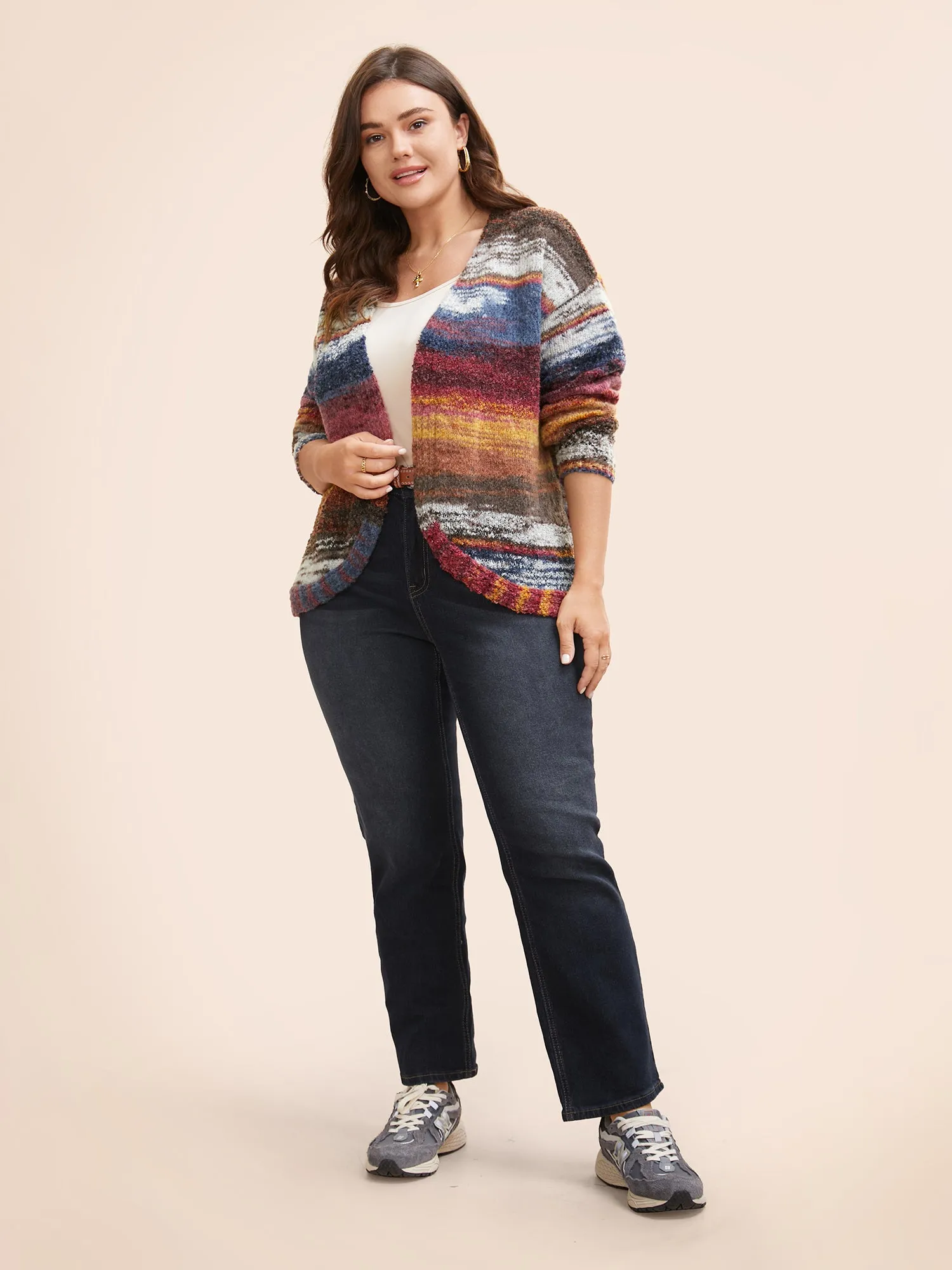 Ombre Open Front Curved Hem Cardigan sold by Bloomchic product image thumbnail 4