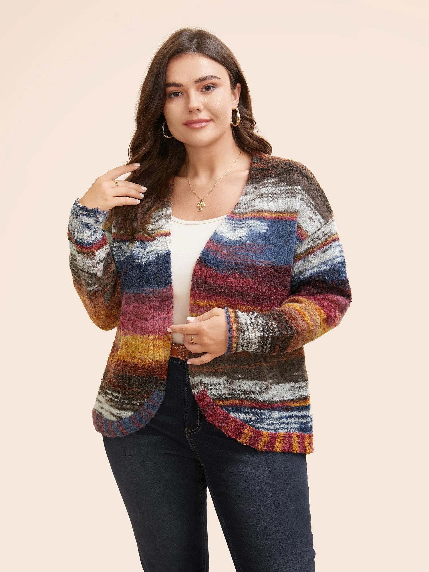 Ombre Open Front Curved Hem Cardigan sold by Bloomchic product image thumbnail 2