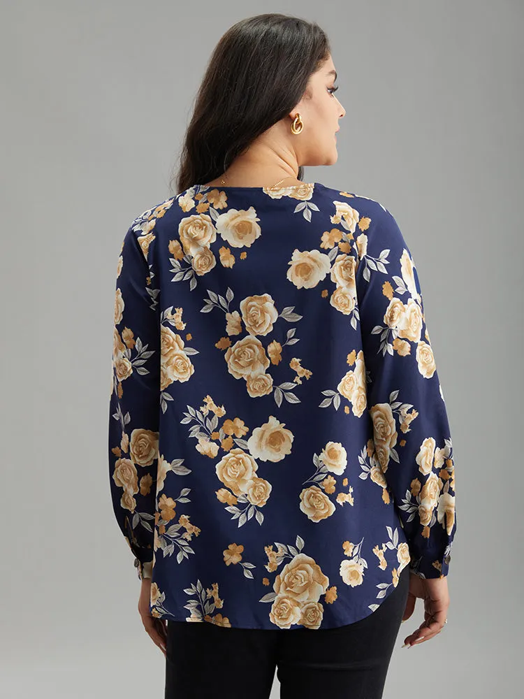 Floral Print Lace Up Button Down Blouse sold by Bloomchic product image thumbnail 4