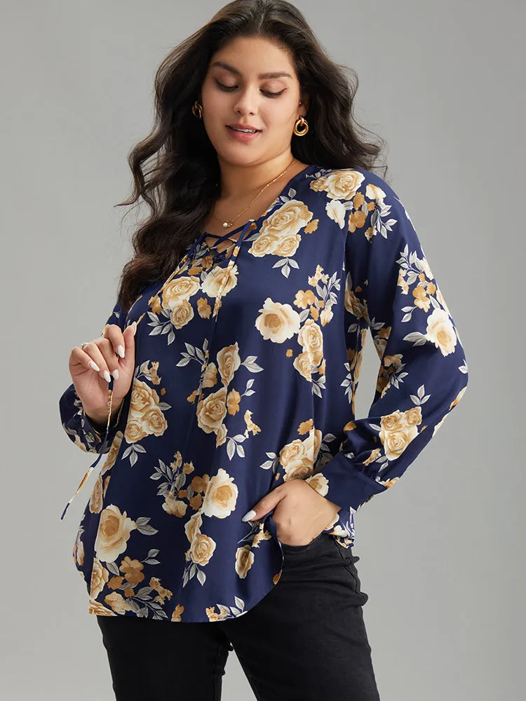 Floral Print Lace Up Button Down Blouse sold by Bloomchic