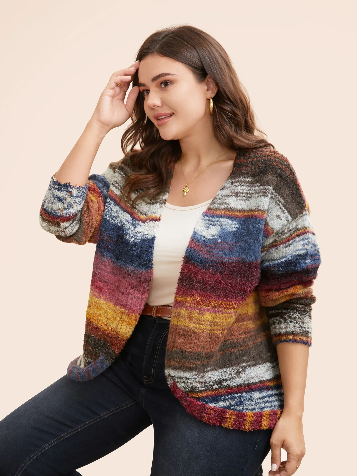 Ombre Open Front Curved Hem Cardigan sold by Bloomchic