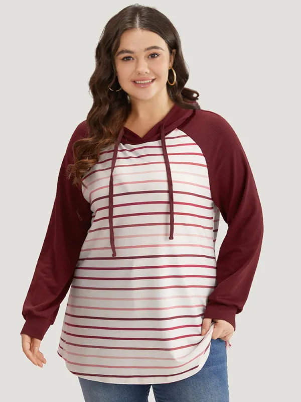 Striped Patchwork Contrast Hooded Raglan Sleeve Sweatshirt sold by Bloomchic