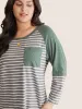 Patchwork Striped Patched Pocket Raglan Sleeve T-shirt sold by Bloomchic