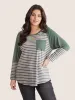 Patchwork Striped Patched Pocket Raglan Sleeve T-shirt sold by Bloomchic