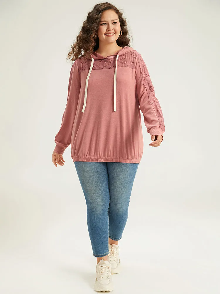 Solid Hooded Drawstring Broderie Anglaise Sweatshirt sold by Bloomchic product image thumbnail 4