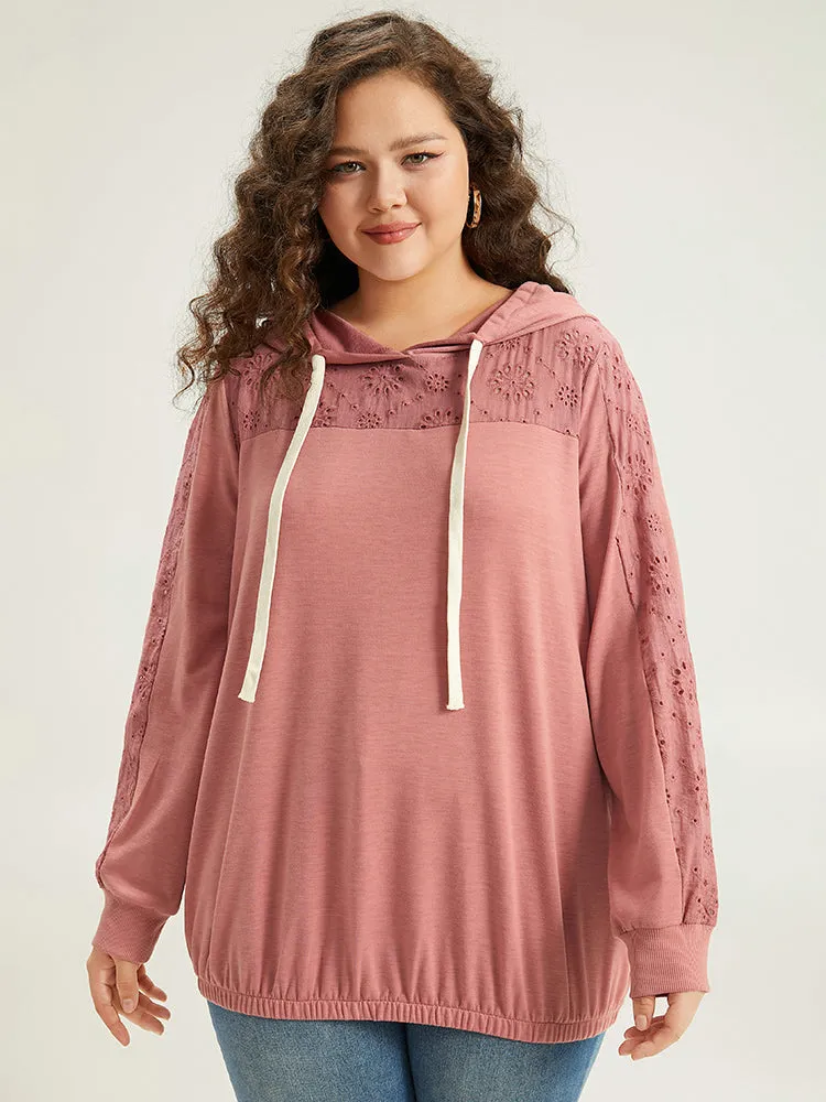 Solid Hooded Drawstring Broderie Anglaise Sweatshirt sold by Bloomchic product image thumbnail 5