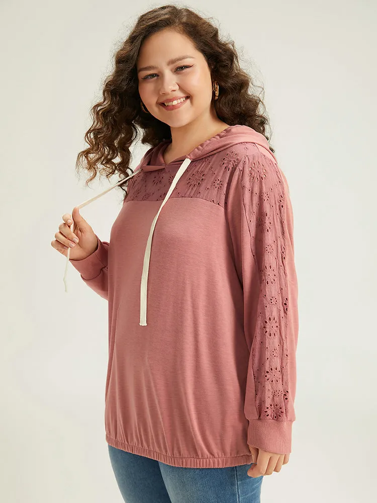 Solid Hooded Drawstring Broderie Anglaise Sweatshirt sold by Bloomchic product image thumbnail 3