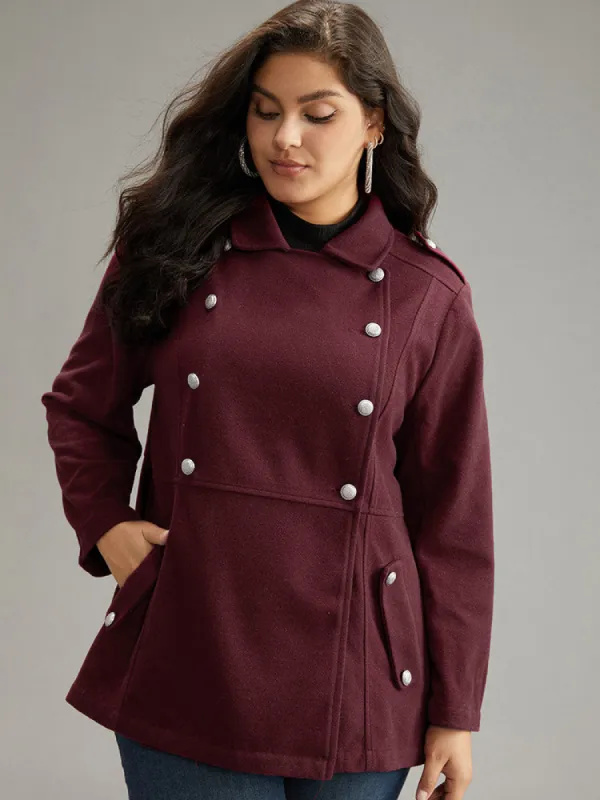 Solid Button Detail Pocket Lapel Collar Coat sold by Bloomchic
