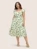Square Neck Floral Texture Ruffle Trim Dress sold by Bloomchic
