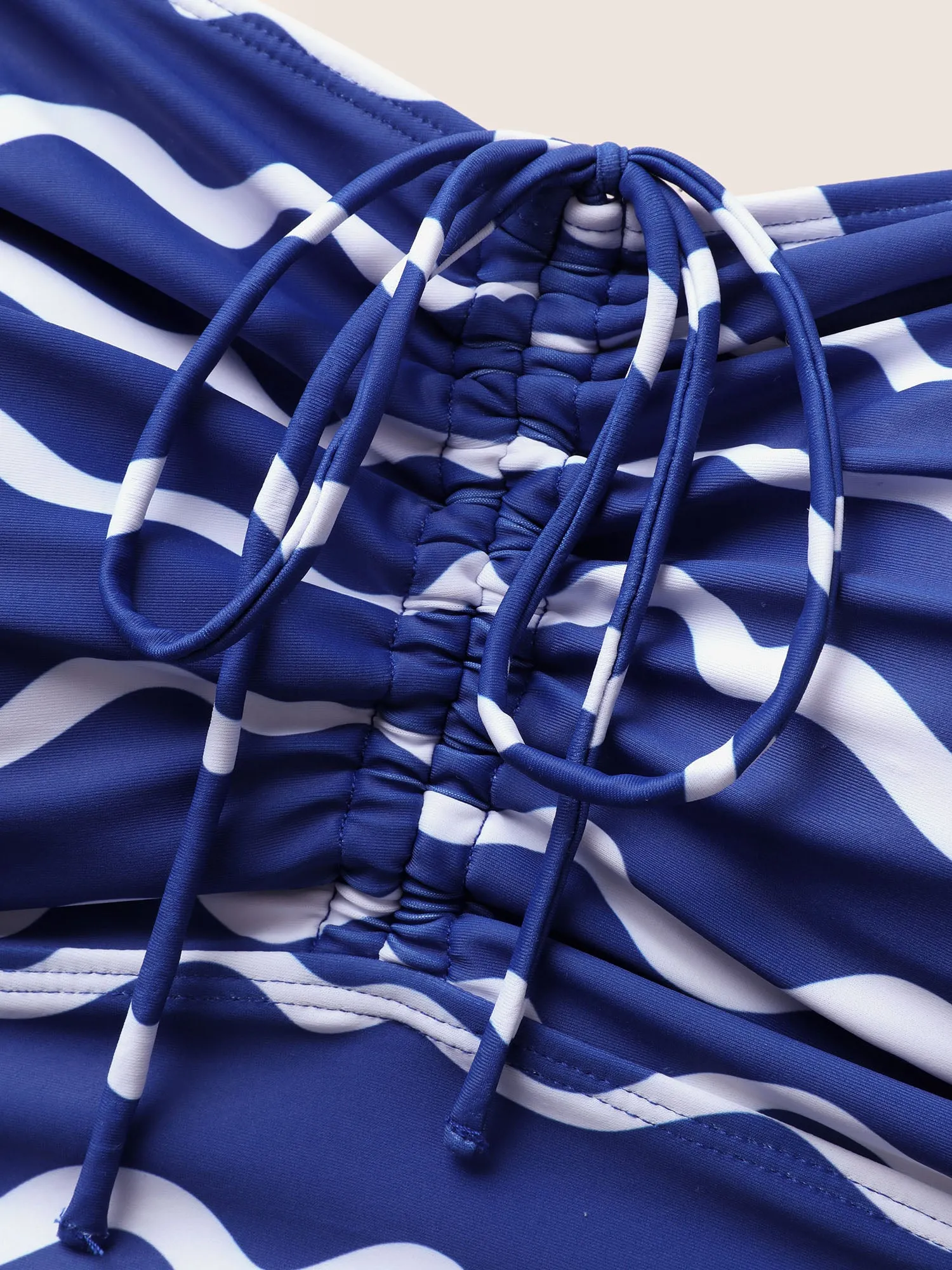 Striped Drawstring Gathered One Piece Swimsuit sold by Bloomchic product image thumbnail 5