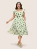 Square Neck Floral Texture Ruffle Trim Dress sold by Bloomchic