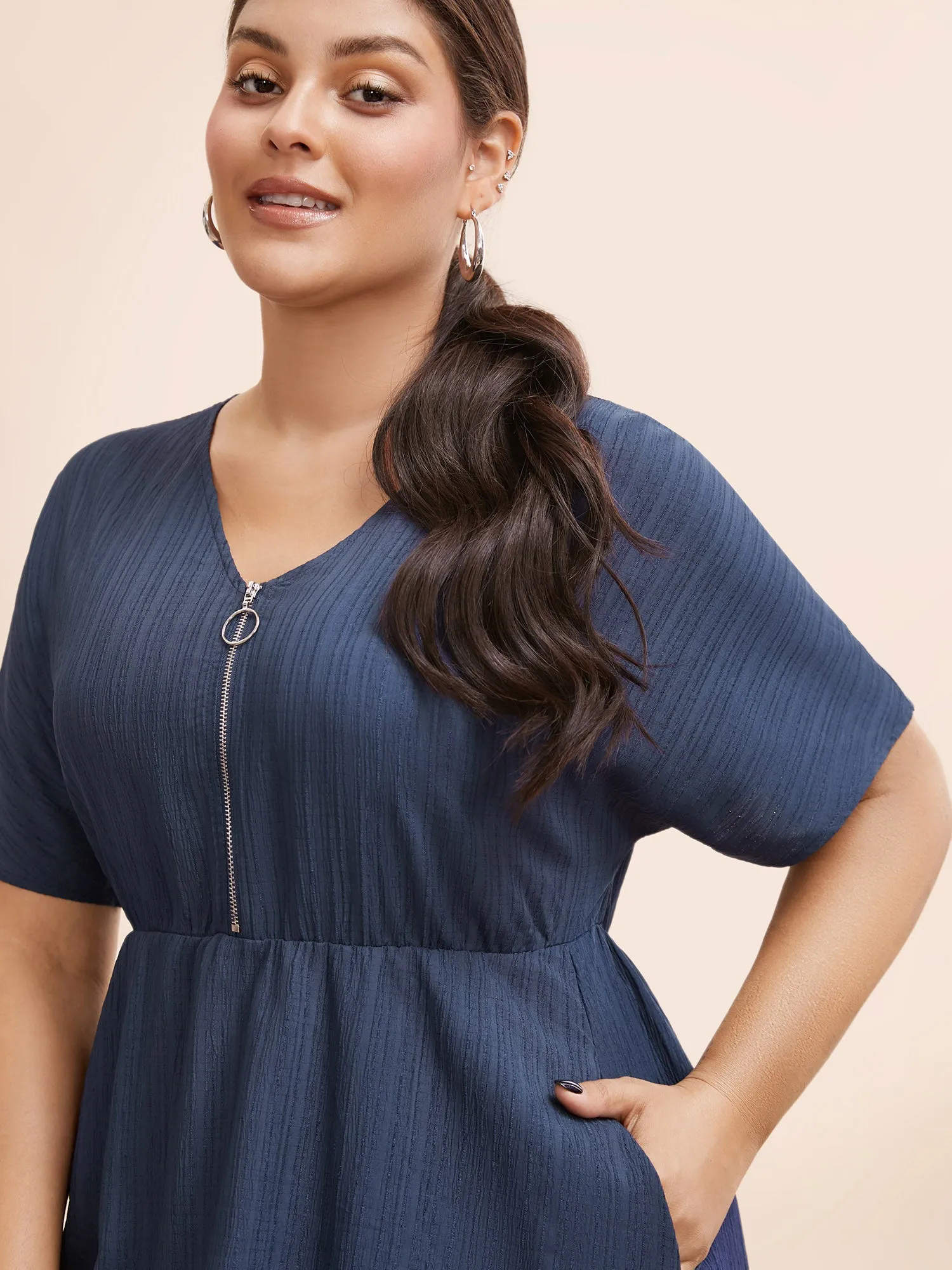 Textured Half Zip Dolman Sleeve Dress sold by Bloomchic product image thumbnail 4