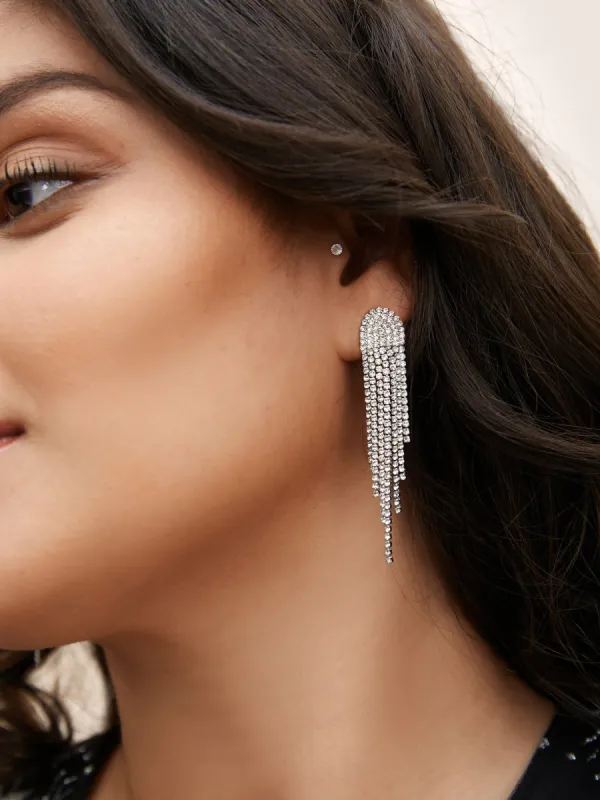 Cubic Zirconia Drop Shaped Tassel Earrings sold by Bloomchic