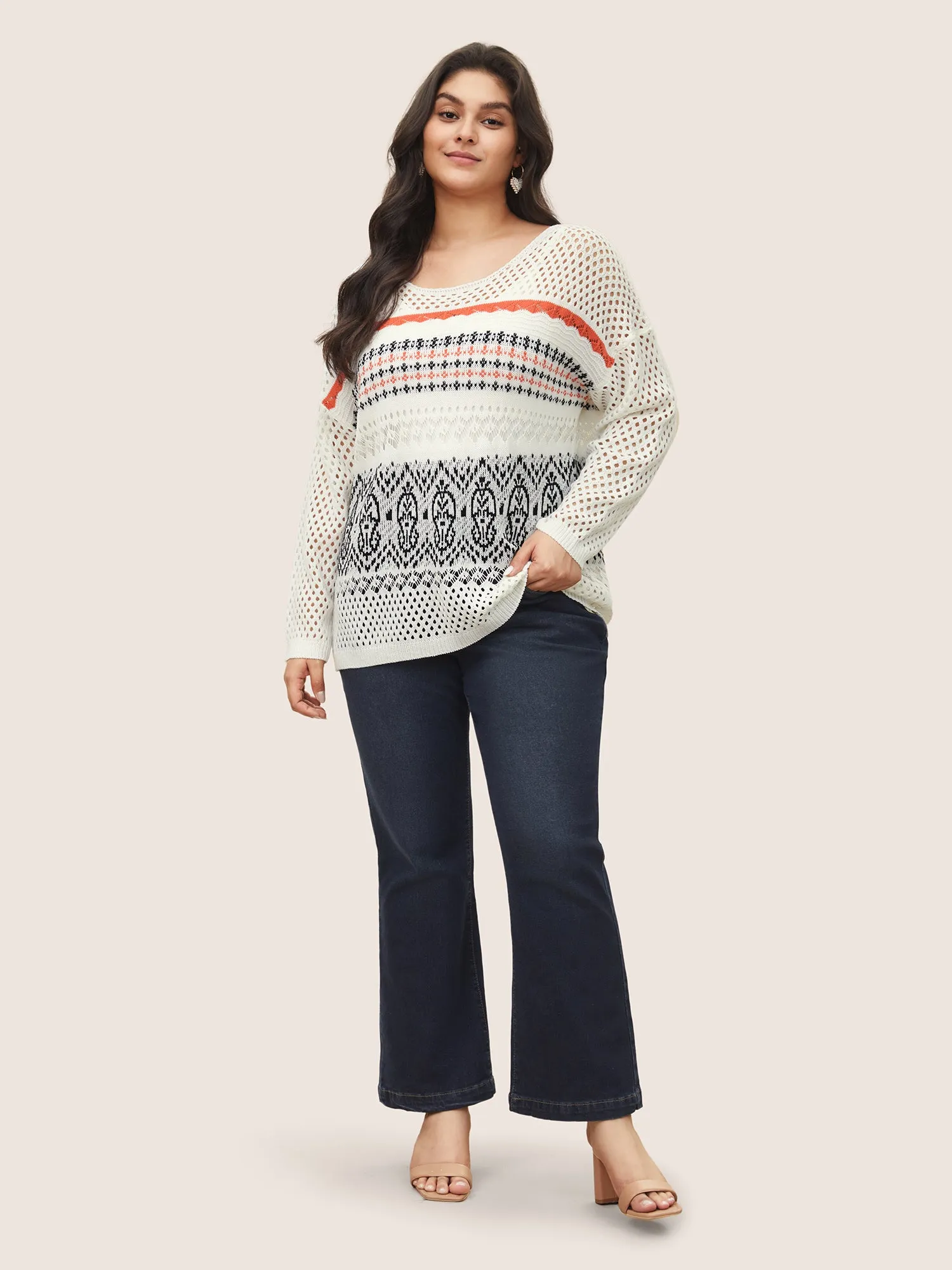 Jacquard Hollow Out Drop Shoulder Pullover sold by Bloomchic product image thumbnail 3