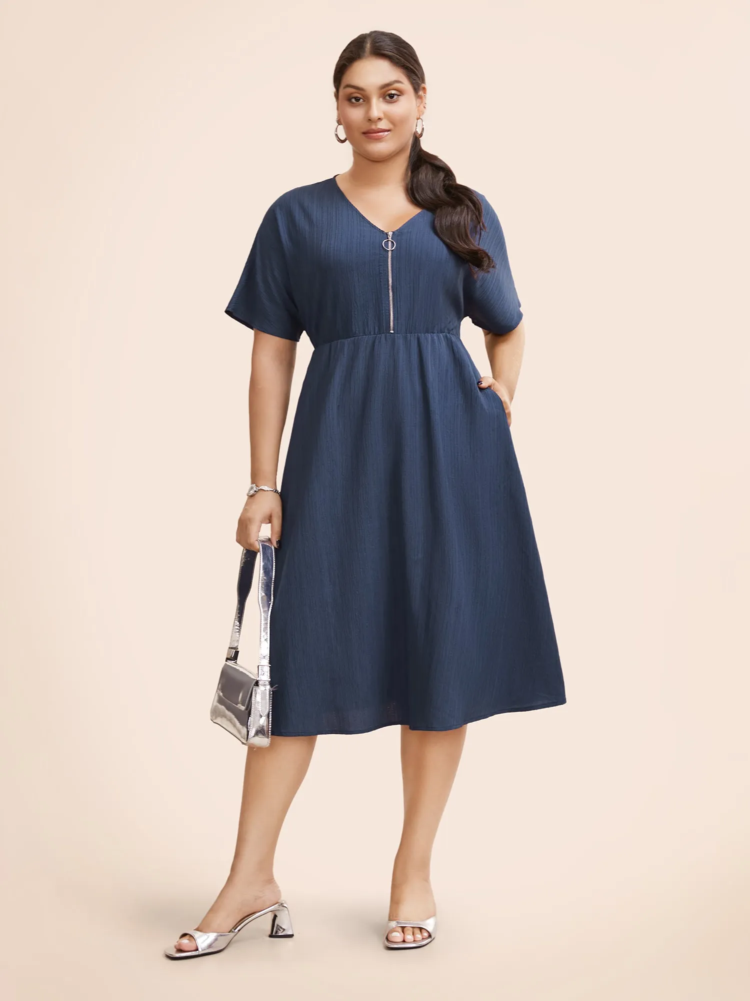 Textured Half Zip Dolman Sleeve Dress sold by Bloomchic