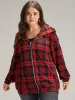Plaid Zipper Hooded Jacket sold by Bloomchic
