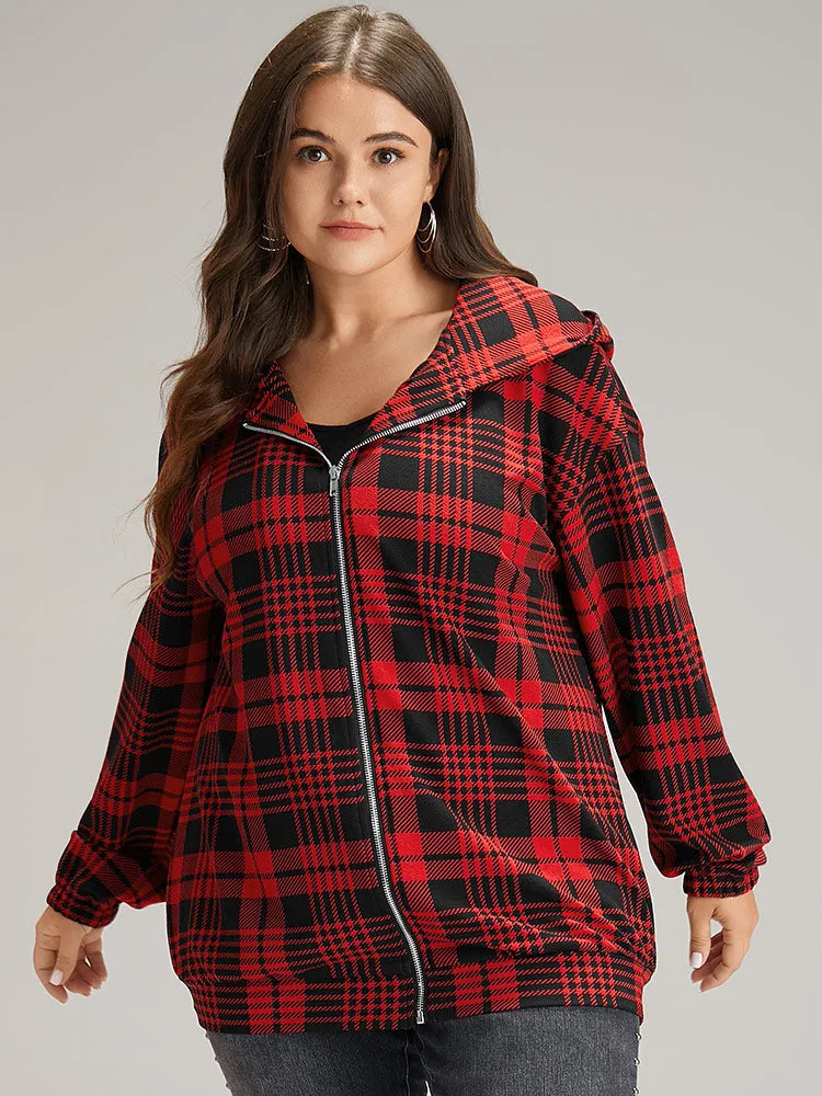 Plaid Zipper Hooded Jacket sold by Bloomchic product image thumbnail 3
