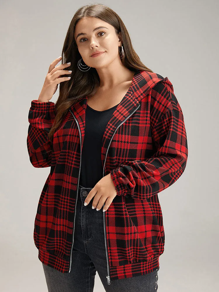 Plaid Zipper Hooded Jacket sold by Bloomchic