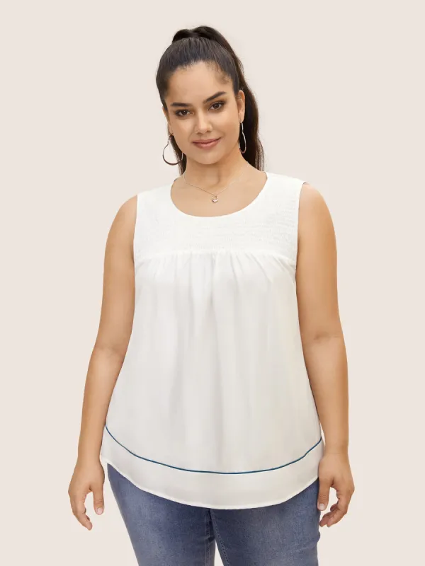 Contrast Trim Shirred Gathered Tank Top sold by Bloomchic