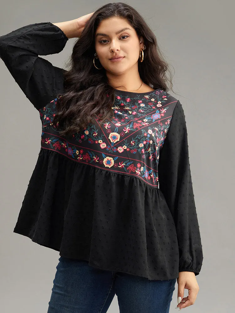 Boho Print Patchwork Lantern Sleeve Gathered Blouse sold by Bloomchic product image thumbnail 3