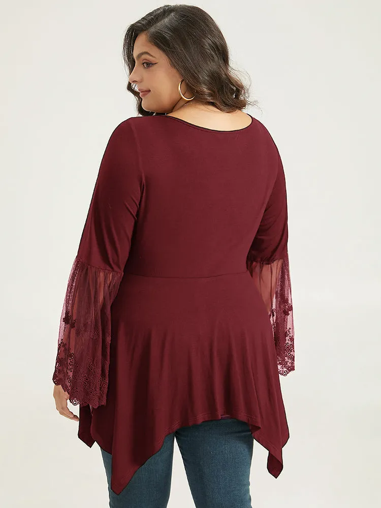 Halloween Crochet Lace Mesh Bell Sleeve Hanky Hem T-shirt sold by Bloomchic product image thumbnail 5