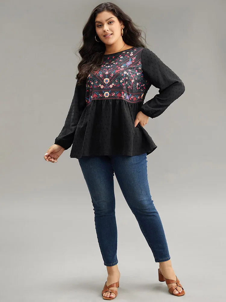 Boho Print Patchwork Lantern Sleeve Gathered Blouse sold by Bloomchic product image thumbnail 4