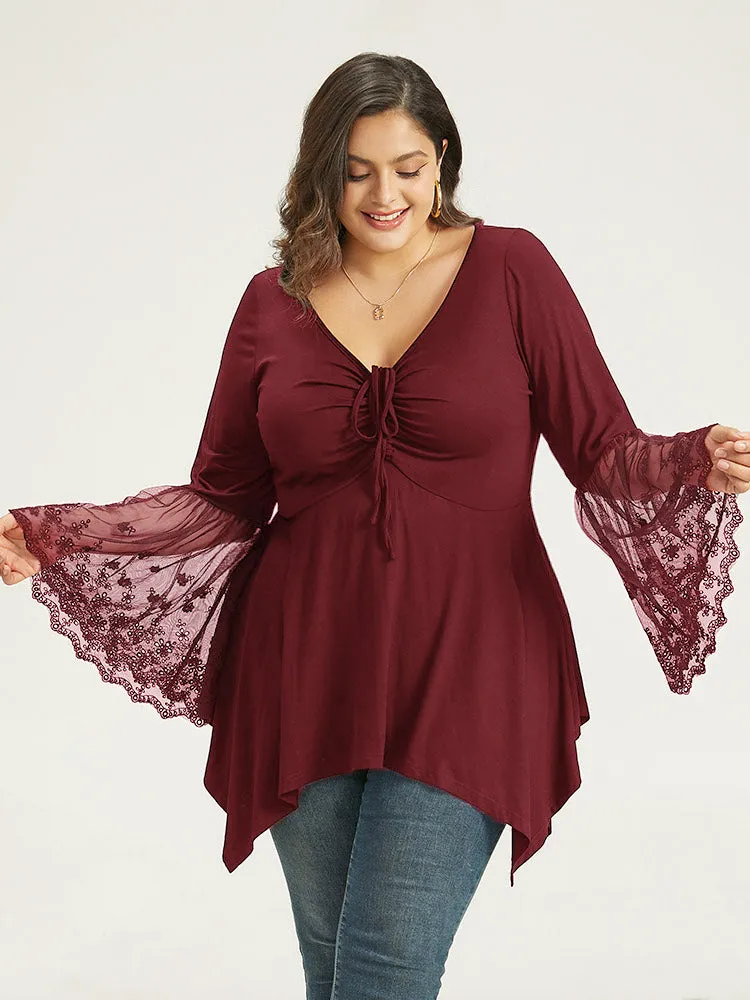 Halloween Crochet Lace Mesh Bell Sleeve Hanky Hem T-shirt sold by Bloomchic product image thumbnail 4