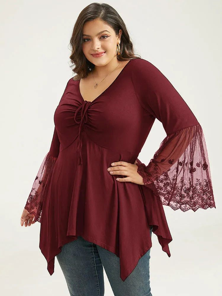 Halloween Crochet Lace Mesh Bell Sleeve Hanky Hem T-shirt sold by Bloomchic product image thumbnail 3