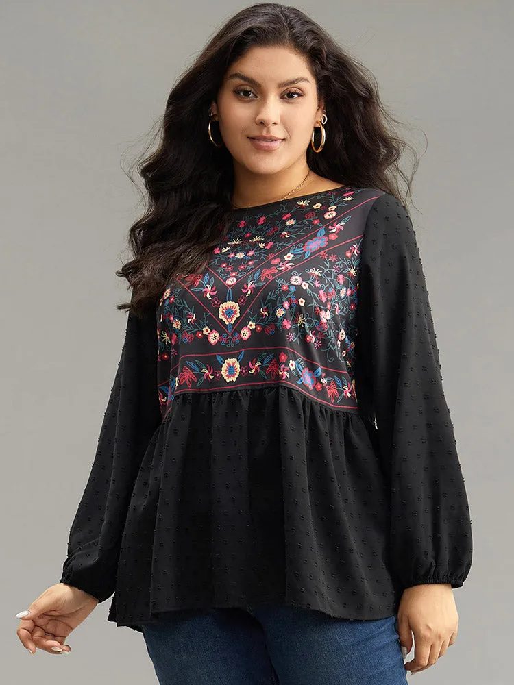 Boho Print Patchwork Lantern Sleeve Gathered Blouse sold by Bloomchic product image thumbnail 5