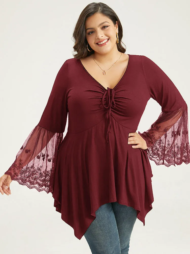 Halloween Crochet Lace Mesh Bell Sleeve Hanky Hem T-shirt sold by Bloomchic product image thumbnail 2