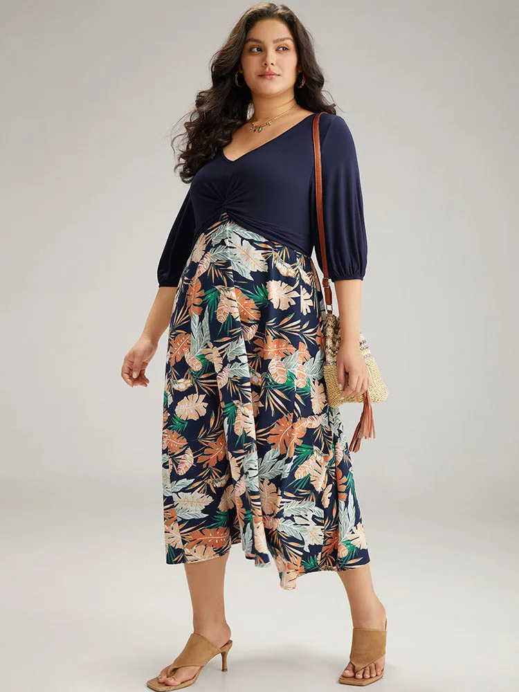 Plants Print Patchwork Twist Front Pocket Dress sold by Bloomchic