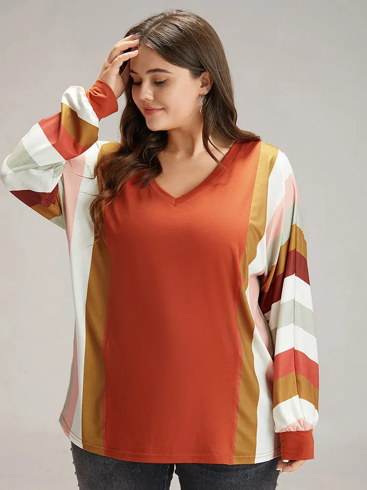 Colour Striped V Neck Batwing Sleeve T-shirt sold by Bloomchic