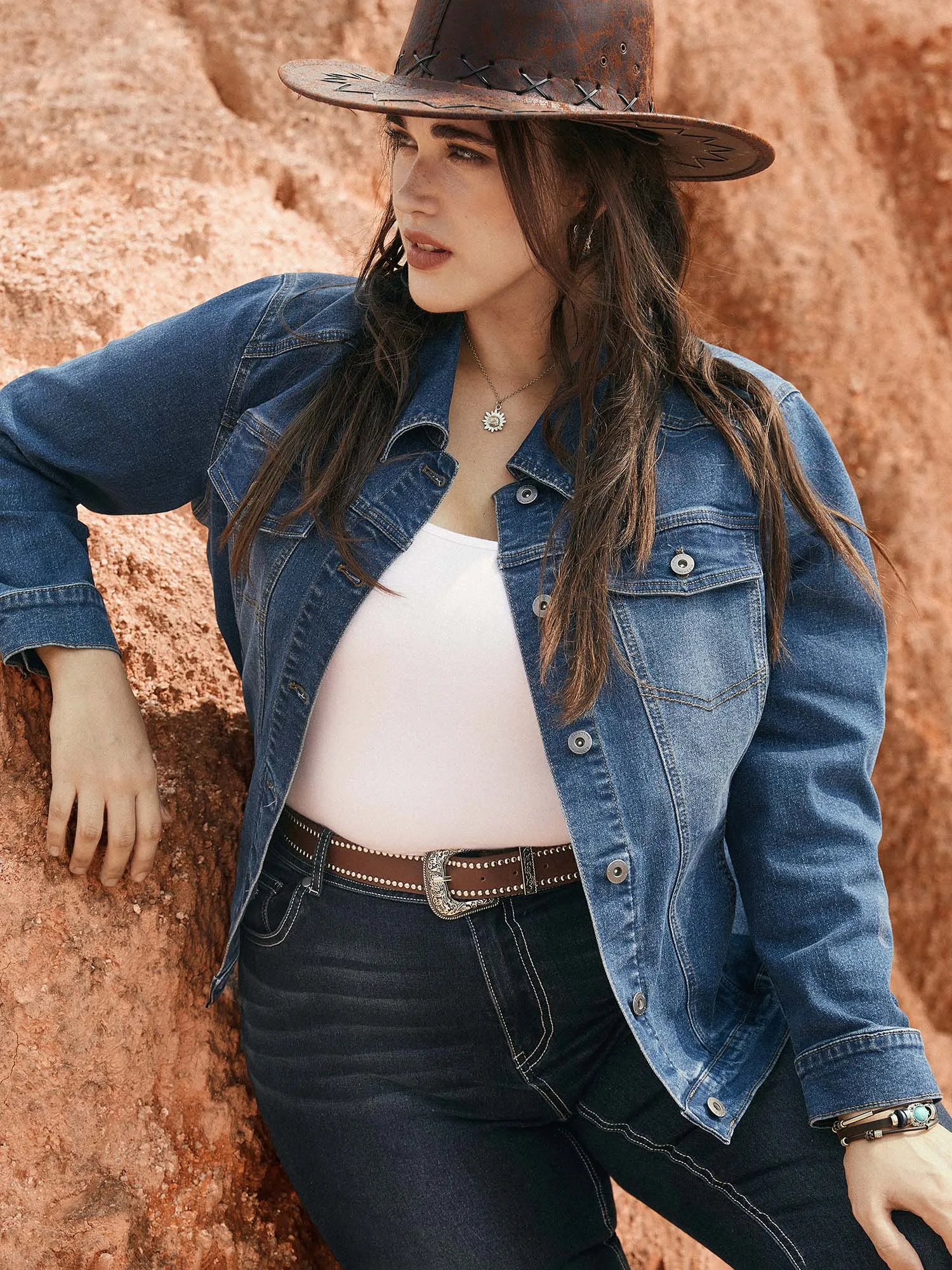 Stretch Denim Pockets Slim-Fit Jacket sold by Bloomchic product image thumbnail 2